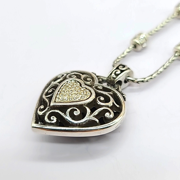 Brighton "Reno Hearts" Classic Scrolled Filigree Heart Pendant Neck! Reversible - Picture 5 of 13